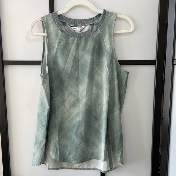 [s] Athleta Zephyr Print Green & Silver Sleeveless Lightweight Tank Top - Picture 1 of 13